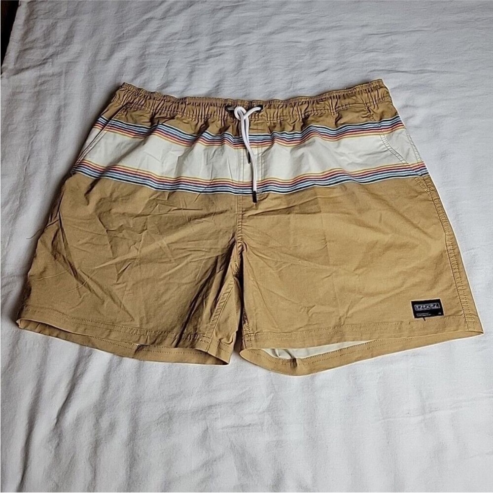 NWT - Ezekiel Swim Trunks Gold Wetlands Stripe Rainbow Elastic Waist Unlined